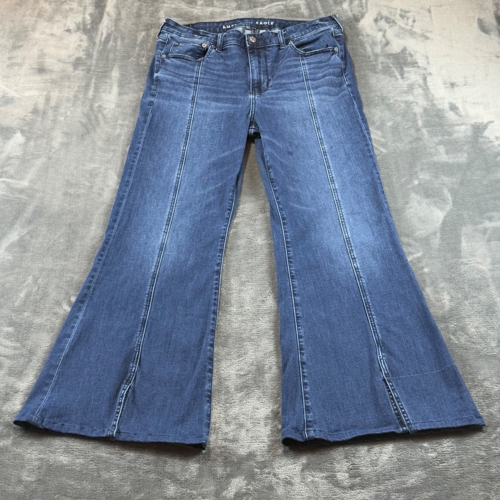 American Eagle Festival Flare Jeans Medium Wash Front Seam Stretch Size 14 Reg